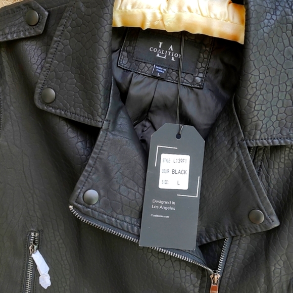 Moto jacket Coalition Black Vegan embossed  faux leather - Picture 2 of 8